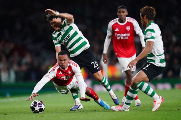 UEFA Champions League Quarter Finals Arsenal v Sporting CP Gabriel of Arsenal is fouled during the UEFA Champions League Quarter Finals match Arsenal vs Sporting CP at Arsenal stadium, London, United Kingdom on 15 April 2026 (Photo by Harvey Murphy News Images) Copyright: xHarveyxMurphy NewsxImagesx