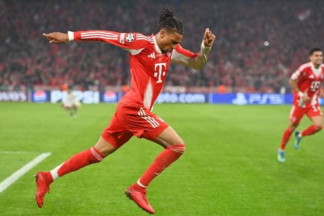 Goal celebration Michael OLISE Bayern Muenchen after goal to 4 3,jubilation,joy,enthusiasm, action, soccer Champions League,season 2025 26, quarterfinal FC Bayern Muenchen Real Madrid 4 3 on 15 04 2026 A L L I A N Z A R E N A Â