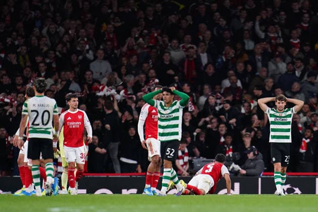 UEFA Champions League Quarter Finals Arsenal v Sporting CP Sporting CP players after missed opportunity with the last kick of the match during the UEFA Champions League Quarter Finals match Arsenal vs Sporting CP at Arsenal stadium, London, United Kingdom on 15 April 2026 (Photo by Harvey Murphy News Images) Copyright: xHarveyxMurphy NewsxImagesx