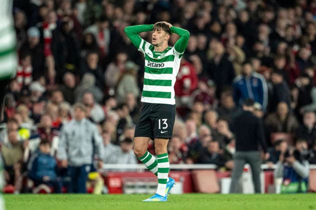 LONDON, ENGLAND - APRIL 15: Giorgos Vagiannidis of Sporting CP reacts during a UEFA Champions League 2025-26 match between Arsenal and Sporting CP at Emirates Stadium on April 15, 2026 in London, England. (Photo by Pedro Loureiro Sports Press Photo)  Copyright: xPedroxLoureiro SportsxPressxPhotx Sportspressphoto_SPR130460