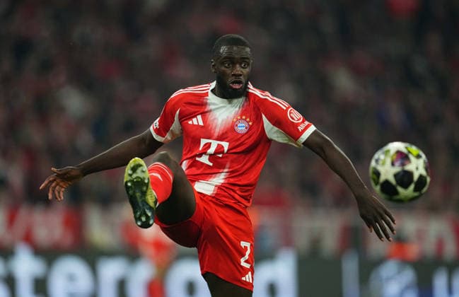 Dayot Upamecano Bayern Munich controls the ball during Bayern Munich and Real Madrid, UEFA Champions league Quarter Final UEFA Champions League, at Allianz Arena, Munich, Germany on April 15, 2026 Thor Wegner DeFodi Images Photo by DeFodi Images