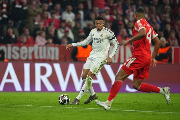 Kylian Mbappe Real Madrid controls the ball during Bayern Munich and Real Madrid, UEFA Champions league Quarter Final UEFA Champions League, at Allianz Arena, Munich, Germany on April 15, 2026 Thor Wegner DeFodi Images Photo by DeFodi Images