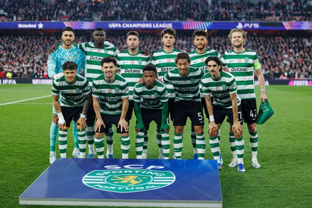 Goncalo Inacio, Luis Suarez, Maxi Araujo, Francisco Trincao Morten Hjulmand, Rui Silva, Pedro Goncalves , Hidemasa Morita, Ousmane Diomande, Eduardo Quaresma and Geny Catamo seen during UEFA Champions League quarterfinal game between teams of Arsenal FC and Sporting CP at Emirates Stadium (Maciej Rogowski Ball Raw Images) London Emirates Stadium United Kingdom Copyright: xMaciejxRogowskix MaciejRogowskiArsenalSporting2526134