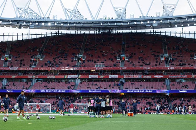Stadium ambience seen during UEFA Champions League quarterfinal game between teams of Arsenal FC and Sporting CP at Emirates Stadium (Maciej Rogowski Ball Raw Images) London Emirates Stadium United Kingdom Copyright: xMaciejxRogowskix MaciejRogowskiArsenalSporting252690