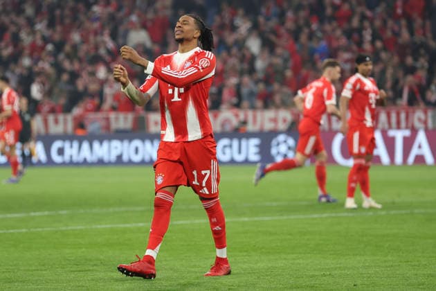 Michael Olise FC Bayern Munich looks dejected during the UEFA Champions League 2025 26 Quarter Final Second Leg match between FC Bayern Munich and Real Madrid CF at Football Arena Munich on April 15, 2026 in Munich, Germany Photo by Oliver Kaelke DeFodi Images