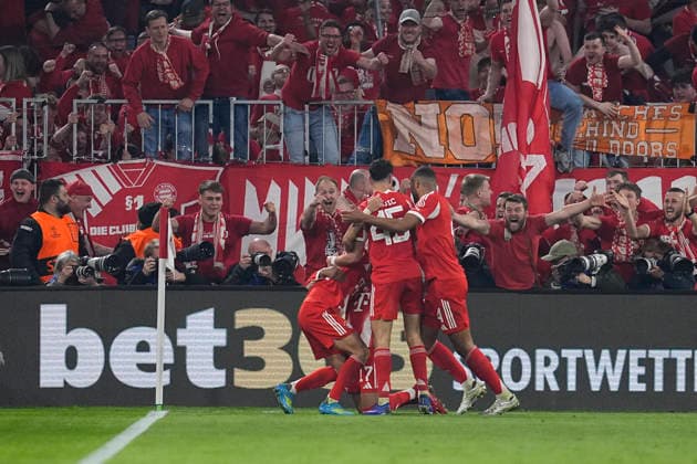 April 15, 2026, Munich, Bavaria, Germany: Michael Olise of Bayern Munich celebrates a goal during the UEFA Champions League 2025 26 Quarter-Final Second Leg match between FC Bayern MoÂ¼nchen and Real Madrid CF at Allianz Arena on April 15, 2026 in Munich, Germany. Munich Germany - ZUMAa181 20260415_zaa_a181_324 Copyright: xDennisxAgyemanx