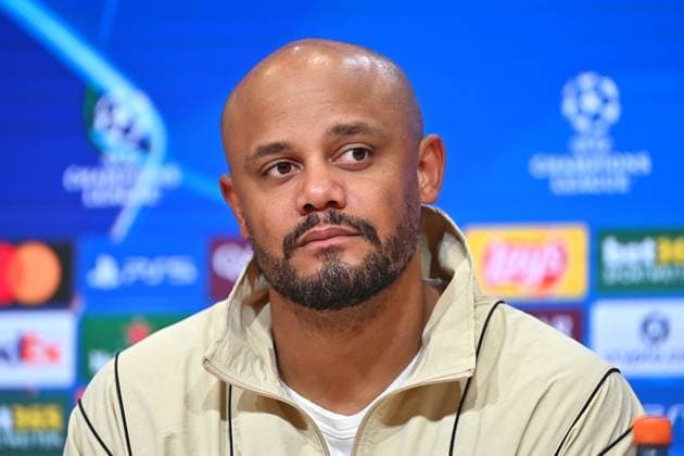 Coach Vincent KOMPANY Bayern Muenchen , single picture,cropped single motif,portrait,portrait,portrait PRESS CONFERENCE Football Champions League,season 2025 26, quarterfinals FC Bayern Muenchen Real Madrid 4 3 on 15 04 2026 A L L I A N Z A R E N A