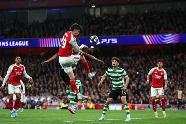 Kai Havertz of Arsenal with a header on goal Arsenal v Sporting, UEFA Champions League, Quarter Final, Second Leg, Football, Emirates Stadium, London, UK - 15 Apr 2026London Emirates Stadium United Kingdom EDITORIAL USE ONLY No use with unauthorised audio, video, data, fixture lists, club league logos or live services. Online in-match use limited to 120 images, no video emulation. No use in betting, games or single club league player publications.  Copyright: xSimonxDael Shutterstockx 16828544df