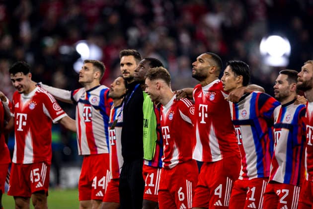 Bayern players Aleksandar Pavlovic Josip Stanisic Nicolas Jackson Joshua Kimmich Jonathan Tah Hiroki Ito Raphael Guerreiro seen during UEFA Champions League quarterfinal game between teams of FC Bayern Munich and Real Madrid CF at Allianz Arena Germany (Grzegorz Wajda Ball Raw Images) Munich Allianz Arena Germany Copyright: xGrzegorzxWajdax grzegorzwajda_uclquarterfinalbayernreal2526__520