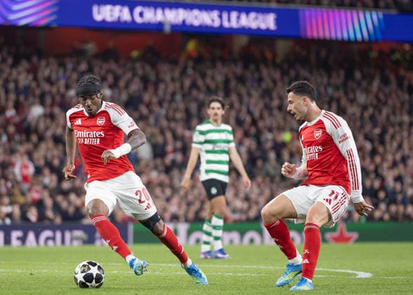 Arsenal FC v Sporting CP, UEFA Champions League, Quarter-final, Leg 2 of 2, Football, Emirates Stadium, London, UK - 15 Apr 2026 Noni Madueke of Arsenal FC (20) in action London Emirates Stadium Highbury GBR, UK NEWSPAPERS OUT Copyright: xEllixBirchx