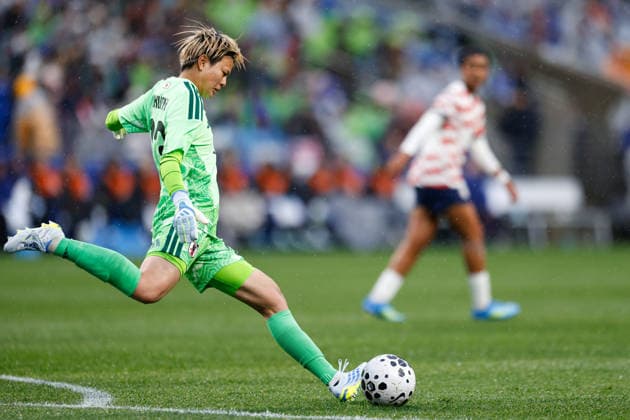 SEATTLE, WA - APRIL 14: Goalkeeper Akane Okuma 23 of Japan kicks the ball during a women™s International Friendly, Länderspiel, Nationalmannschaft match between Japan and the United States on April 14, 2026 at Lumen Field in Seattle, Washington. (Photo by Henry Rodenburg Icon Sportswire) SOCCER: APR 14 Women s USA vs Japan EDITORIAL USE ONLY Icon26041410