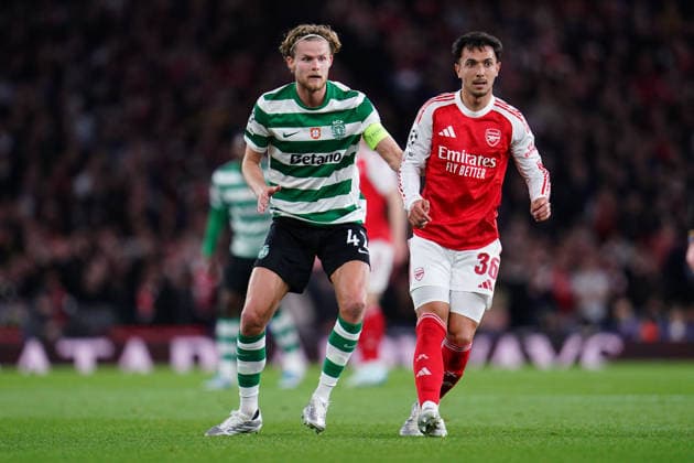 UEFA Champions League Quarter Finals Arsenal v Sporting CP Martin Zubimendi of Arsenal and Morten Hjulmand of Sporting CP during the UEFA Champions League Quarter Finals match Arsenal vs Sporting CP at Arsenal stadium, London, United Kingdom on 15 April 2026 (Photo by Harvey Murphy News Images) Copyright: xHarveyxMurphy NewsxImagesx