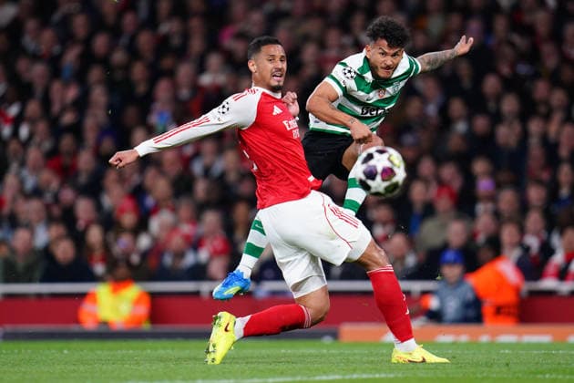 UEFA Champions League Quarter Finals Arsenal v Sporting CP Luis Suarez of Sporting CP shoots from wide angle during the UEFA Champions League Quarter Finals match Arsenal vs Sporting CP at Arsenal stadium, London, United Kingdom on 15 April 2026 (Photo by Harvey Murphy News Images) Copyright: xHarveyxMurphy NewsxImagesx