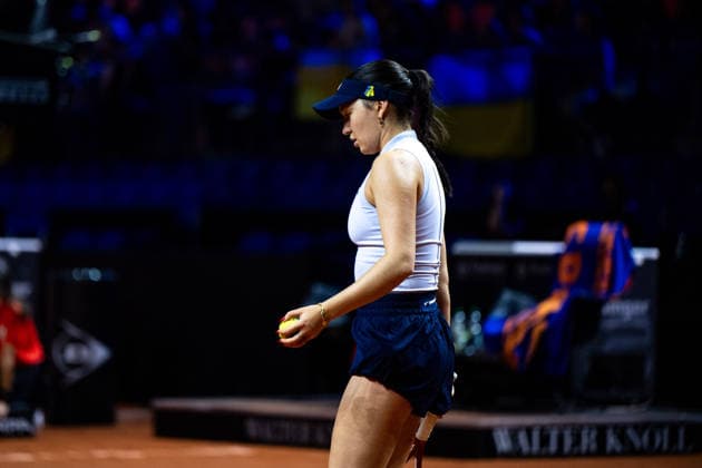 Eva Lys Germany in the picture on the ball, Eva Lys Germany vs Elina Svitolina Ukraine , Round 2, GER, Porsche Tennis Grand Prix Stuttgart, WTA 500, 15 04 2026 GER, Porsche Tennis Grand Prix Stuttgart, WTA 500, 15 04 2026 Stuttgart Copyright: xEibner-Pressefoto Memmlerx EP_MMR