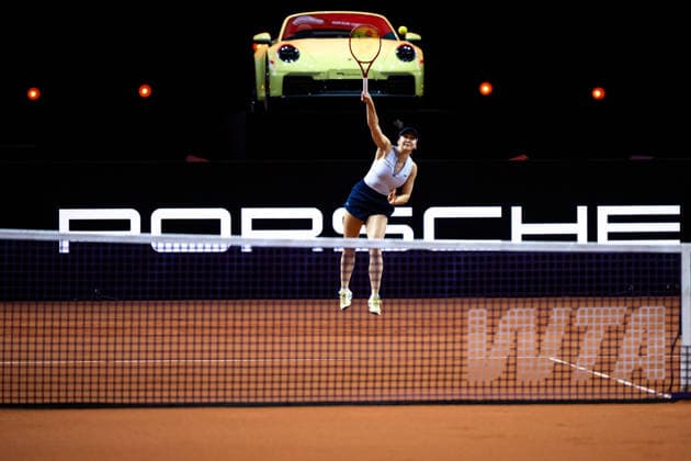 Eva Lys Germany in the picture on the ball, Eva Lys Germany vs Elina Svitolina Ukraine , Round 2, GER, Porsche Tennis Grand Prix Stuttgart, WTA 500, 15 04 2026 GER, Porsche Tennis Grand Prix Stuttgart, WTA 500, 15 04 2026 Stuttgart Copyright: xEibner-Pressefoto Memmlerx EP_MMR