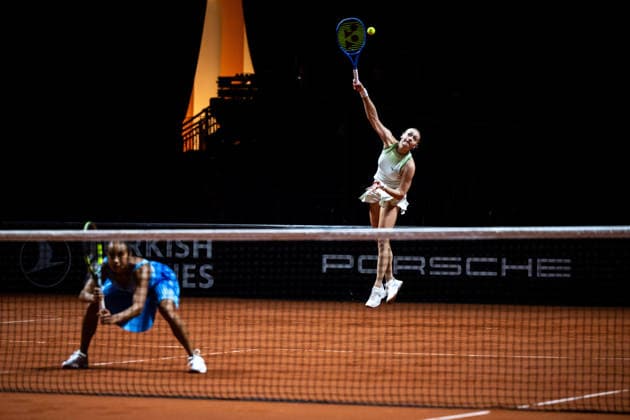 Fanny Stollar Hungary in the picture, in front Leylah Fernandez Canada , quarterfinals doubles, GER, Porsche Tennis Grand Prix Stuttgart, WTA 500, 15 04 2026 GER, Porsche Tennis Grand Prix Stuttgart, WTA 500, 15 04 2026 Stuttgart Copyright: xEibner-Pressefoto Memmlerx EP_MMR