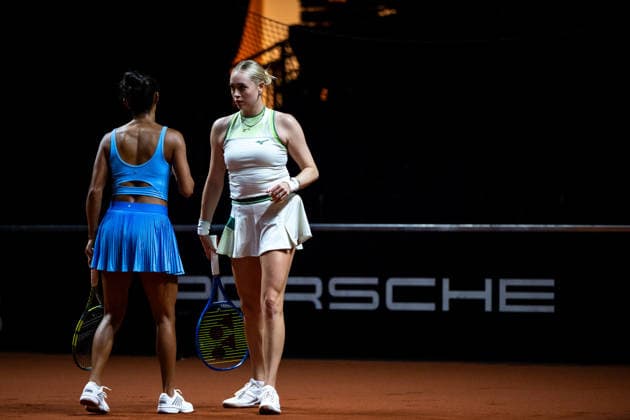 Fanny Stollar Hungary in the picture, in front Leylah Fernandez Canada , quarterfinals doubles, GER, Porsche Tennis Grand Prix Stuttgart, WTA 500, 15 04 2026 GER, Porsche Tennis Grand Prix Stuttgart, WTA 500, 15 04 2026 Stuttgart Copyright: xEibner-Pressefoto Memmlerx EP_MMR