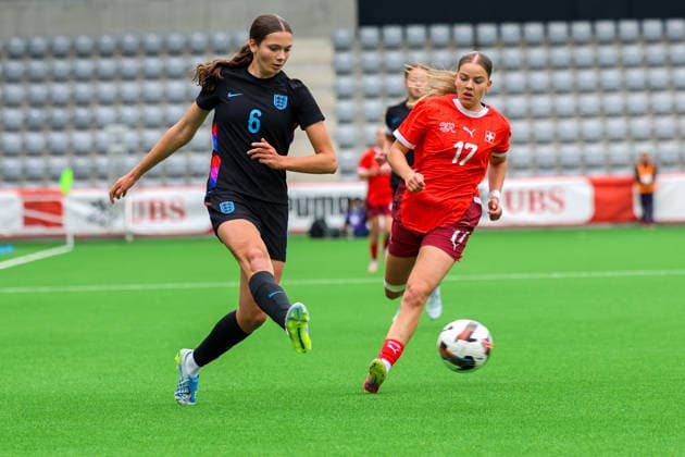Football Europe UEFA U19 European Championship Women 2026 Qualification, 15 04 2026 Switzerland U19 Women vs England U19 Women Stadium Tissot Arena Biel Bienne, Switzerland Rahel Hinder Switzerland, 17 , Cecily Wellesley Smith England, 6 Biel Bienne Tissot Arena Bern Switzerland Copyright: xAmiirxAmedjouax