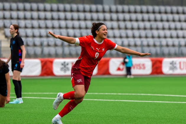 Football Europe UEFA U19 European Championship Women 2026 Qualification, 15 04 2026 Switzerland U19 Women vs England U19 Women Stadium Tissot Arena Biel Bienne, Switzerland Double goal scorer Emanuela Pfister Switzerland, 9 Biel Bienne Tissot Arena Bern Switzerland Copyright: xAmiirxAmedjouax