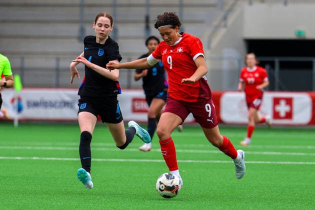 Football Europe UEFA U19 European Championship Women 2026 Qualification, 15 04 2026 Switzerland U19 Women vs England U19 Women Stadium Tissot Arena Biel Bienne, Switzerland Emanuela Pfister Switzerland, 9 Biel Bienne Tissot Arena Bern Switzerland Copyright: xAmiirxAmedjouax