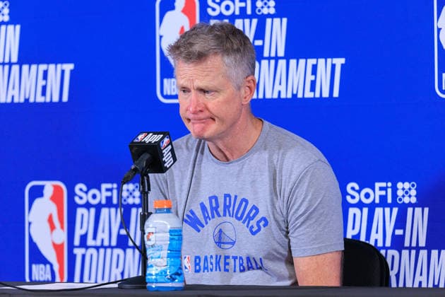 April 15, 2026, Inglewood, California, USA: Head coach, Steve Kerr of the Golden State Warriors attends a press conference, PK, Pressekonferenz after winning an NBA, Basketball Herren, USA Play-In Tournament game against the LA Clippers on Wednesday April 15, 2026 at Intuit Dome Arena in Inglewood, California. Clippers lose to Warriors, 126-121. JAVIER ROJAS PI Inglewood USA - ZUMAp124 20260415_zaa_p124_068 Copyright: xJavierxRojasx