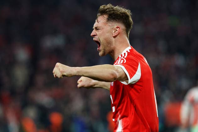 15 04 2026, xjrdrx, Football UEFA Champions League, FC Bayern Muenchen Real Madrid v l jubilation, joy about the victory Joshua Kimmich FC Bayern Muenchen DFL DFB REGULATIONS PROHIBIT ANY USE OF PHOTOGRAPHS as IMAGE SEQUENCES and or QUASI VIDEO Muenchen