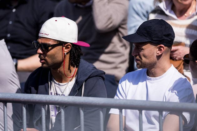 MUNICH, GERMANY - APRIL 16: Serge Gnabry (FC Bayern Muenchen) and Joshua Kimmich (FC Bayern Muenchen) during the BMW Open by Bitpanda Singles match between Alexander Zverev (GER) vs Gabriel Diallo (CAN) at MTTC Iphitos on April 16, 2026 in Munich, Germany. Bavaria Germany Copyright: xSteffiexWunderlx
