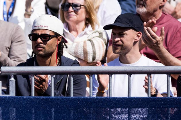 MUNICH, GERMANY - APRIL 16: Serge Gnabry (FC Bayern Muenchen) and Joshua Kimmich (FC Bayern Muenchen) during the BMW Open by Bitpanda Singles match between Alexander Zverev (GER) vs Gabriel Diallo (CAN) at MTTC Iphitos on April 16, 2026 in Munich, Germany. Bavaria Germany Copyright: xSteffiexWunderlx