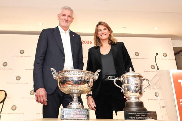 Amélie Mauresmo, Gilles Moretton lors de la conférence de presse du tournoi de tennis du Grand Chelem de Roland-Garros 2026, au stade Roland-Garros à Paris, France, le 16 avril 2026. Jack Tribeca Bestimage press conference, PK, Pressekonferenz of the tennis Grand Slam of Roland Garros 2026, at Roland Garros Stadium, in Paris, France, on April 16, 2026. Paris France  Copyright: xJackxTribecax xBestimagexJackxTribecax xBestimagex