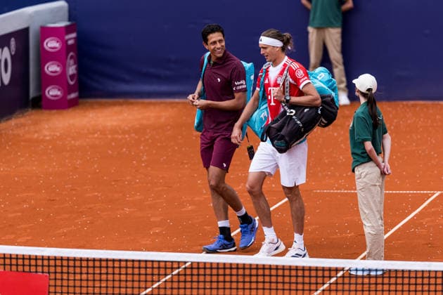 MUNICH, GERMANY - APRIL 16: Marcel Melo (BRA) Alexander Zverev (GER) wearing a FC Bayern Muenchen jersey during the BMW Open by Bitpanda Doubles match between Marcel Melo (BRA) Alexander Zverev (GER) vs Sadio Doumbia (FRA) Fabien Reboul (FRA) at MTTC Iphitos on April 16, 2026 in Munich, Germany. Bavaria Germany Copyright: xSteffiexWunderlx