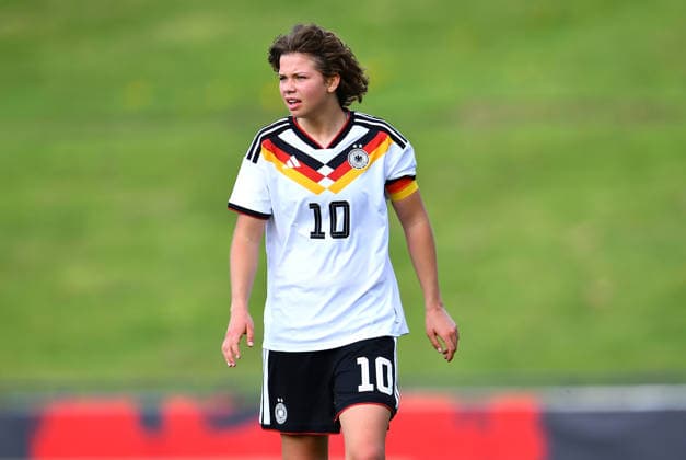Soccer UEFA U19 Juniors European Championship Qualification Germany France on 16 04 2026 at Stadion Uhlenkrug in Essen Rosa Rückert Germany DFB regulations prohibit any use of photographs as image sequences and or quasi video Nordrhein Westfalen Germany