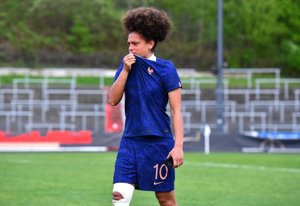 Soccer UEFA U19 Junior European Championship Qualification Germany France on 16 04 2026 at the Uhlenkrug stadium in Essen Ornella Graziani France is disappointed DFB regulations prohibit any use of photographs as image sequences and or quasi video North Rhine-Westphalia Germany