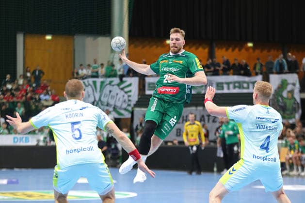 Handball DAIKIN HBL, SC DHfK Leipzig VfL Gummersbach 16 04 2026 William Bogojevic 20, SC DHfK Leipzig Handball, DAIKIN HBL, 1 Bundesliga, Saison 2025 2026, 21 Spieltag Nachholer SC DHfK Leipzig vs VfL Gummersbach am 16 04 2026 in der Quarterback Immobilien Arena Leipzig Copyright: xBEAUTIFULxSPORTS JanxKaeferx