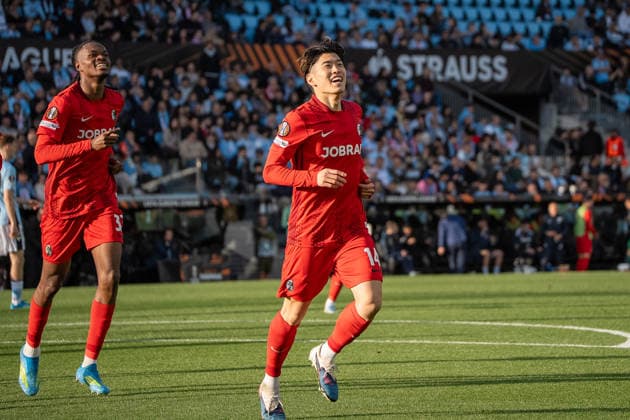 Yuito Suzuki celebrating seen during UEFA Europa League quarterfinal game between teams of RC Celta de Vigo and SC Freiburg at Estadio de Balaidos (Marta Lopez Ball Raw Images PT) Vigo Estadio de Balaidos Spain Copyright: xMartaxLopezx ML_CELvSB-20