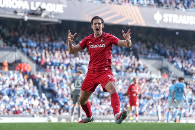 Spain, football, UEFA Europa League, quarter-final, second leg, 2025 2026, RC Celta de Vigo vs SC Freiburg, 16 04 2026, Estadio Balaidos, Vigo, Igor Matanovic SC Freiburg, 31 goal celebration, emotions, goal shot, goal finish, goal success, goal, goal Vigo Estadio Balaidos Galicia, Pontevedra Spain Copyright: xArnexAmbergx