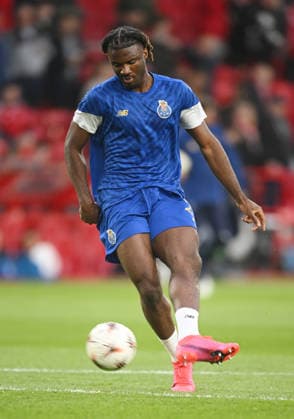 Nottingham, England, 16th April 2026. Terem Moffi of FC Porto warm up before the Nottingham Forest vs FC Porto UEFA Europa League quarter final 2nd leg match at the City Ground, Nottingham. Picture credit should read: Harriet Massey Sportimage EDITORIAL USE ONLY. No use with unauthorised audio, video, data, fixture lists, club league logos or live services. Online in-match use limited to 120 images, no video emulation. No use in betting, games or single club league player publications. SPI_026_FOREST_V_PORTO SPI-4690-0028