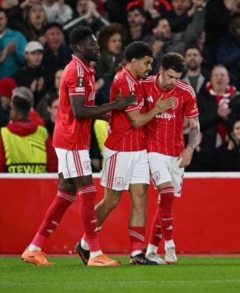 Morgan Gibbs-White of Nottingham Forest celebrates after scoring the team s first goal Nottingham Forest v Porto, UEFA Europa League, Quarter Final, Second Leg, Football, City Ground, Nottingham, UK - 16 Apr 2026Nottingham City Ground United Kingdom EDITORIAL USE ONLY No use with unauthorised audio, video, data, fixture lists, club league logos or live services. Online in-match use limited to 120 images, no video emulation. No use in betting, games or single club league player publications. Copyright: xAnnaxGowthorpe Shutterstockx 16828681aa