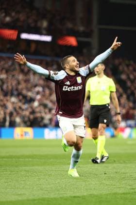 Emi Buendia of Aston Villa celebrates a goal 2-0. Aston Villa v Bologna, UEFA Europa League, Quarter Final, Second Leg, Football, Villa Park, Birmingham, UK - 16 Apr 2026Birmingham Villa Park United Kingdom EDITORIAL USE ONLY No use with unauthorised audio, video, data, fixture lists, club league logos or live services. Online in-match use limited to 120 images, no video emulation. No use in betting, games or single club league player publications. Copyright: xRyanxBrowne Shutterstockx 16828672bf