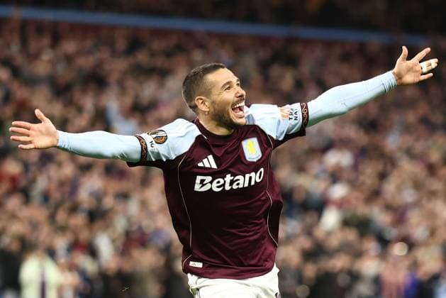Emi Buendia of Aston Villa celebrates a goal 2-0. Aston Villa v Bologna, UEFA Europa League, Quarter Final, Second Leg, Football, Villa Park, Birmingham, UK - 16 Apr 2026Birmingham Villa Park United Kingdom EDITORIAL USE ONLY No use with unauthorised audio, video, data, fixture lists, club league logos or live services. Online in-match use limited to 120 images, no video emulation. No use in betting, games or single club league player publications. Copyright: xRyanxBrowne Shutterstockx 16828672bs