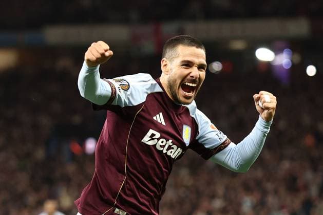 Emi Buendia of Aston Villa celebrates a goal 2-0. Aston Villa v Bologna, UEFA Europa League, Quarter Final, Second Leg, Football, Villa Park, Birmingham, UK - 16 Apr 2026Birmingham Villa Park United Kingdom EDITORIAL USE ONLY No use with unauthorised audio, video, data, fixture lists, club league logos or live services. Online in-match use limited to 120 images, no video emulation. No use in betting, games or single club league player publications. Copyright: xRyanxBrowne Shutterstockx 16828672bv
