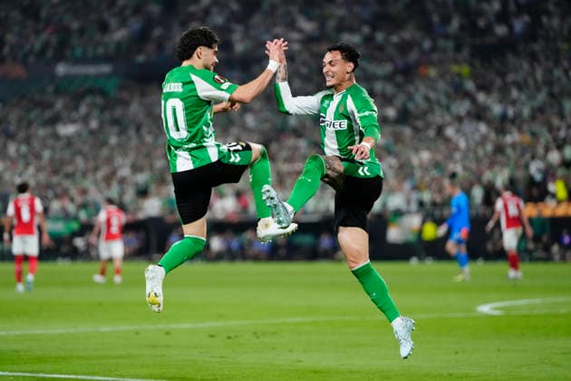 Real Betis Balompie v SC Braga - UEFA Europa League 2025 26 Quarter-Final Second Leg Abde Ezzalzouli left winger of Betis and Morocco celebrates after scoring his sides first goal during the UEFA Europa League 2025 26 Quarter-Final Leg Two match between Real Betis Balompie and SC Braga at estadio La Cartuja on April 16, 2026 in Seville, Spain. Sevilla Spain  Copyright: xJosexBretonx originalFilename:bretonhernandez-realbeti260416_npksM.jpg
