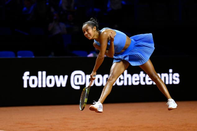 Leylah Fernandez CAN Action Serve Tennis Womens Porsche Cup Porsche Tennis Grand Prix GP Stuttgart 2026 Porsche Arena 11 19 04 2026 DFL REGULATIONS PROHIBIT ANY USE OF PHOTOGRAPHS AS IMAGE SEQUENCES AND OR QUASI VIDEO Tennis Womens Porsche Cup Porsche Tennis Grand Prix GP Stuttgart 2026