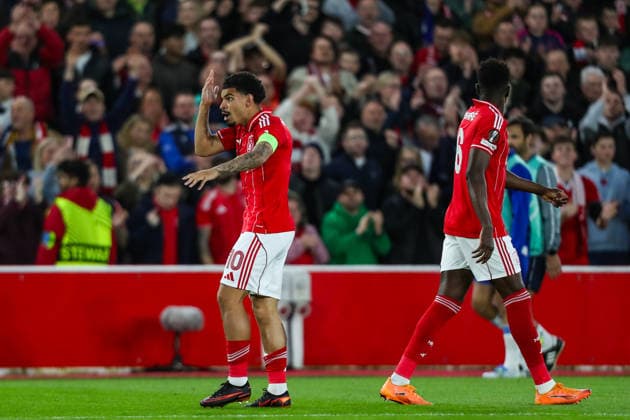 Nottingham Forest v FC Porto, UEFA Europa League Morgan Gibbs-White Of Nottingham Forest scores a GOAL 1-0 and celebrates during the Nottingham Forest v FC Porto UEFA Europa League match at the City Ground, West Bridgford, England on 16 April 2026 Credit: Lee Keuneke Every Second Media Editorial use only. All images are copyright Every Second Media Limited. No images may be reproduced without prior permission. Copyright: xIMAGO EveryxSecondxMediax ESM-1913-0045 LeexKeunekex xEveryxSecondxMediax