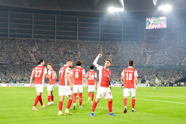 Real Betis Balompie v SC Braga - UEFA Europa League SEVILLA, SPAIN - APRIL 16: Ricardo Horta of SC Braga celebrate his goal during the UEFA Europa League 2025 26 Quarter-Final match between SC Braga and Real Betis Balompie at Estadio Estadio La Cartuja on April 16, 2026 in Sevilla, Spain (Photo by Samuel Carreno) Sevilla Sevilla Andalucia Spain Copyright: xSamuelxCarrenox 000_1601