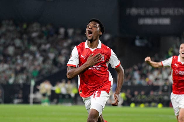 Real Betis Balompie v SC Braga - UEFA Europa League SEVILLA, SPAIN - APRIL 16: Gorby of SC Braga celebrate his goal during the UEFA Europa League 2025 26 Quarter-Final match between SC Braga and Real Betis Balompie at Estadio Estadio La Cartuja on April 16, 2026 in Sevilla, Spain (Photo by Samuel Carreno) Sevilla Sevilla Andalucia Spain Copyright: xSamuelxCarrenox 000_2688