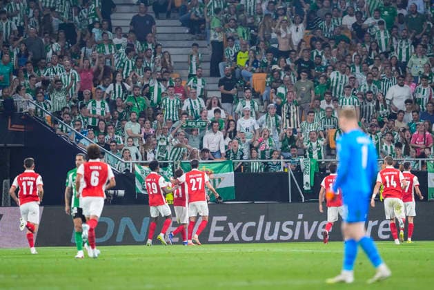 April 16, 2026, Sevilla, Sevilla, Spain: Ricardo Horta of SC Braga celebrates a goal during the UEFA Europa League 2025 26 Quarter-Final Second Leg match between Real Betis and SC Braga at La Cartuja Stadium on April 16, 2026, in Sevilla, Spain. Real Betis V SC Braga - UEFA Europa League 2025 26 Quarter-Final Second Leg  - ZUMAa181 20260416_zaa_a181_308 Copyright: xJoaquoÂ­NxCorcherox