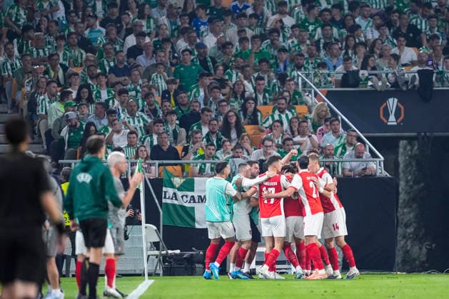 April 16, 2026, Sevilla, Sevilla, Spain: Vitor Carvalho of SC Braga celebrates a goal during the UEFA Europa League 2025 26 Quarter-Final Second Leg match between Real Betis and SC Braga at La Cartuja Stadium on April 16, 2026, in Sevilla, Spain. Real Betis V SC Braga - UEFA Europa League 2025 26 Quarter-Final Second Leg  - ZUMAa181 20260416_zaa_a181_301 Copyright: xJoaquoÂ­NxCorcherox