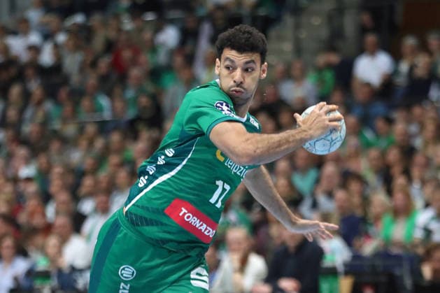 Handball DAIKIN HBL, SC DHfK Leipzig VfL Gummersbach 16 04 2026 Ahmed Khairi 17, SC DHfK Leipzig Handball, DAIKIN HBL, 1 Bundesliga, Season 2025 2026, 21 Matchday Catch-up SC DHfK Leipzig vs VfL Gummersbach on 16 04 2026 at Quarterback Immobilien Arena Leipzig Copyright: xBEAUTIFULxSPORTS JanxKaeferx
