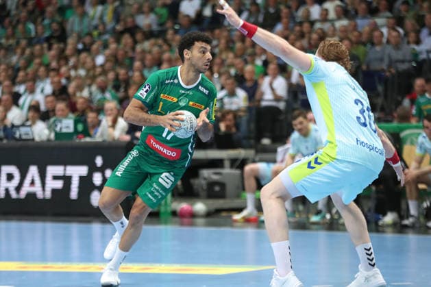 Handball DAIKIN HBL, SC DHfK Leipzig VfL Gummersbach 16 04 2026 Ahmed Khairi 17, SC DHfK Leipzig Handball, DAIKIN HBL, 1 Bundesliga, Season 2025 2026, 21 Matchday Catch-up SC DHfK Leipzig vs VfL Gummersbach on 16 04 2026 at Quarterback Immobilien Arena Leipzig Copyright: xBEAUTIFULxSPORTS JanxKaeferx