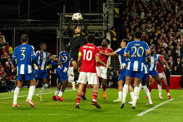 RECORD DATE NOT STATED 16th April 2026; The City Ground, Nottingham, England; UEFA Europa League Football, Nottingham Forest versus Porto; Diogo Costa of FC Porto catches the cross GodfreyxPitt